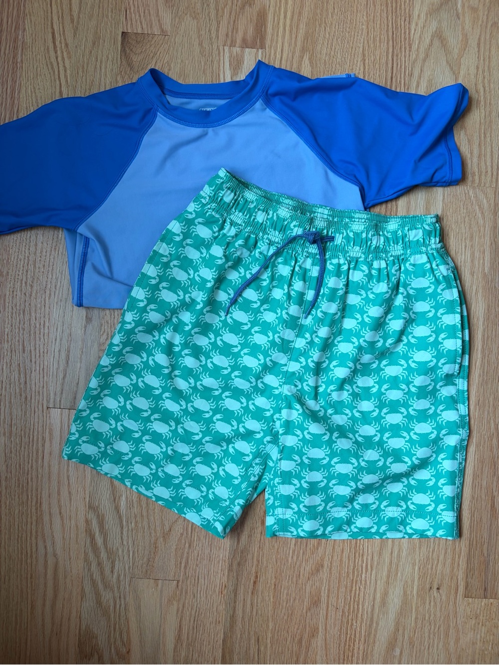 Crewcuts Blue Rash Guard and Aqua Crab Swim Shorts Set